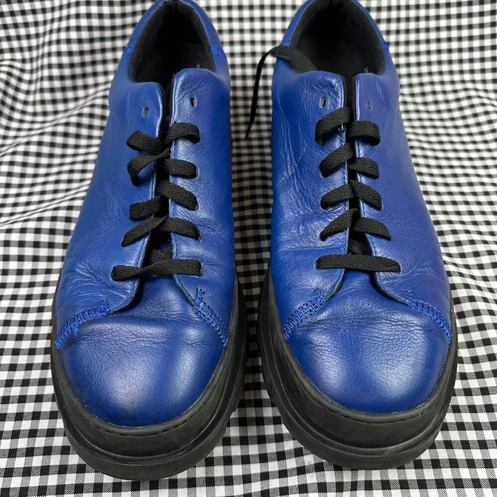 Camper Brutus Bright Blue Leather Lug Sole Lace-Up Sneaker Shoe EU 45 / Men's 11